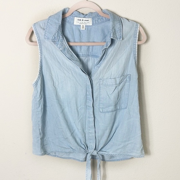 Cloth & Stone Tie-Front Chambray Buttondown Sleeveless Shirt Size Large - Picture 4 of 10